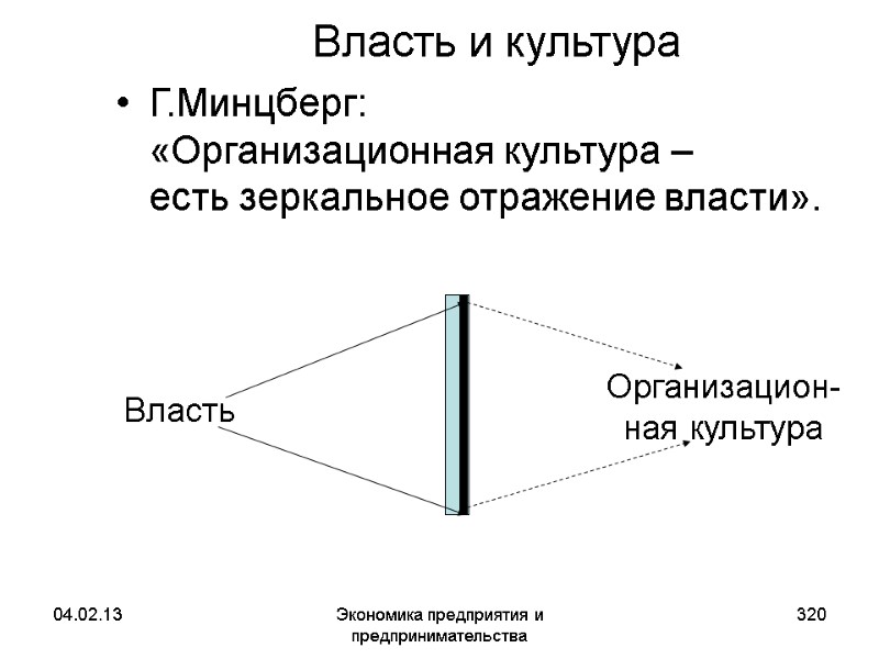 04.02.13 Экономика предприятия и предпринимательства 320 Власть и культура Г.Минцберг: «Организационная культура – 04.02.13 Экономика предприятия и предпринимательства 320 Власть и культура Г.Минцберг: «Организационная культура –